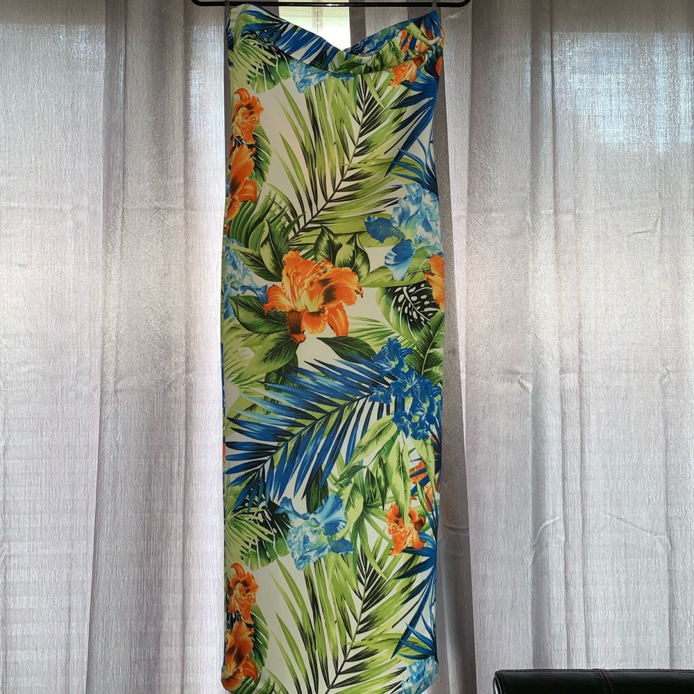 Tropical print tube dress